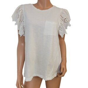 Anthropologie White Eyelet Sleeve Tee